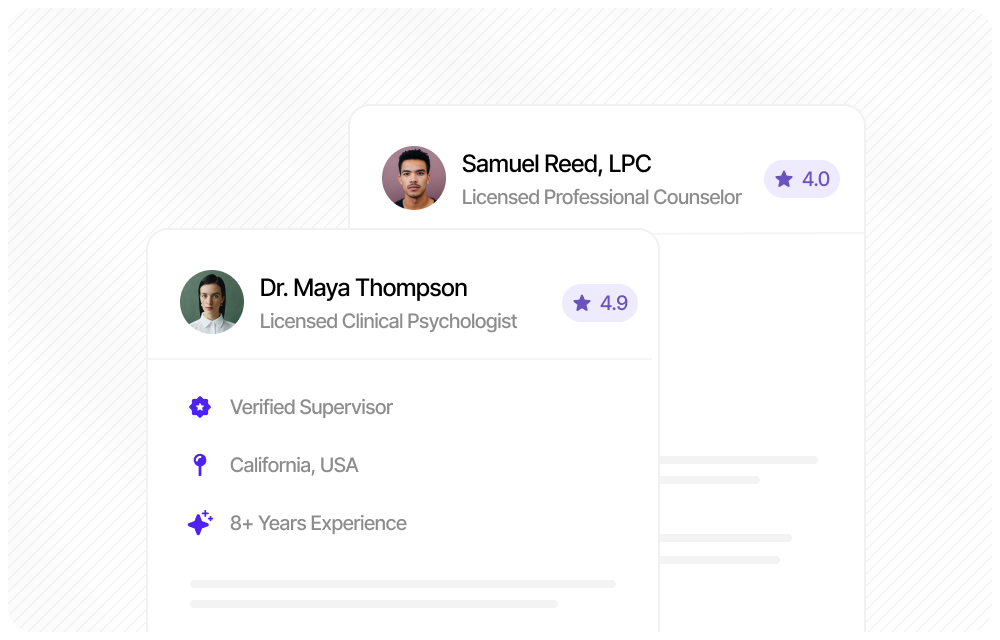 Supervisor profile page showing credentials and specialties